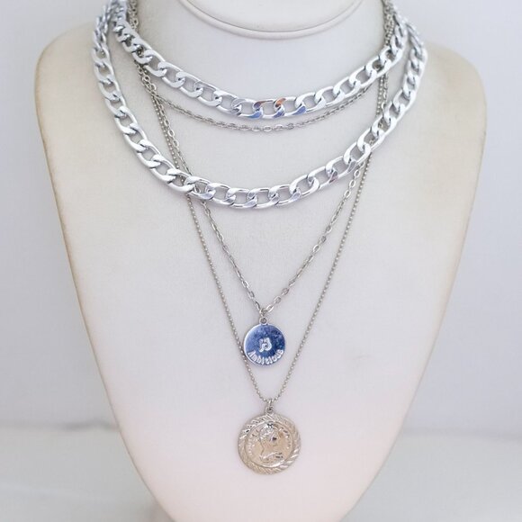 16 inch, Vintage Pendant Silver Tone Multi Chains Multistrand Necklace - B17 - Picture 1 of 3